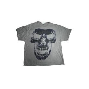Gildan Heavy Cotton T-Shirt Men’s 2XL Gray Skull Graphic Tee 100% Cotton